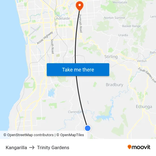 Kangarilla to Trinity Gardens map