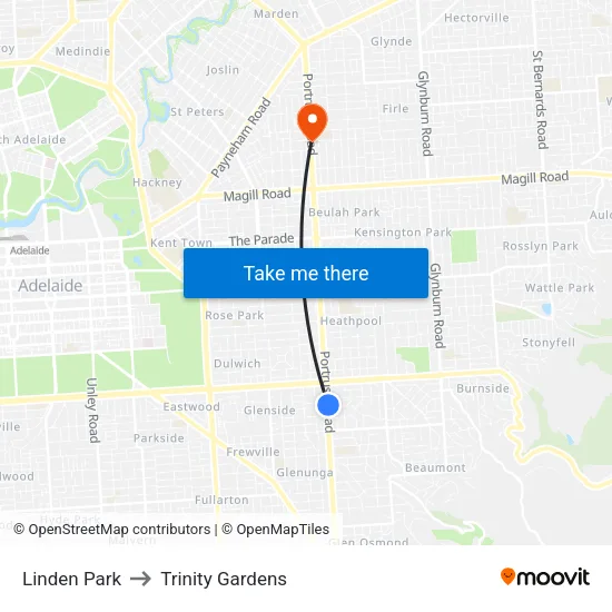 Linden Park to Trinity Gardens map