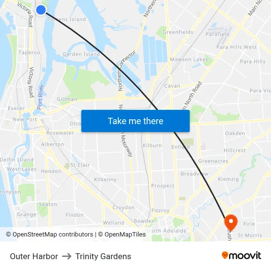 Outer Harbor to Trinity Gardens map