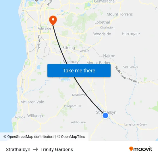 Strathalbyn to Trinity Gardens map