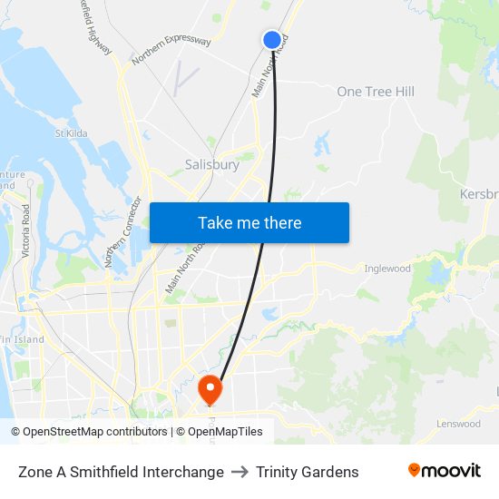 Zone A Smithfield Interchange to Trinity Gardens map