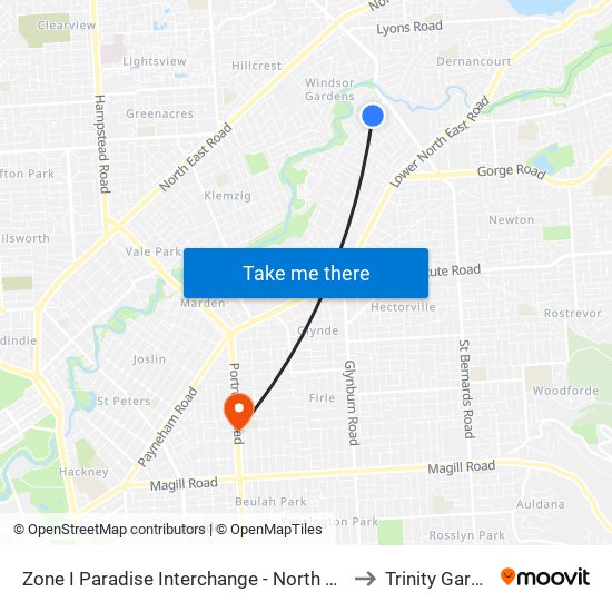 Zone I Paradise Interchange - North West side to Trinity Gardens map