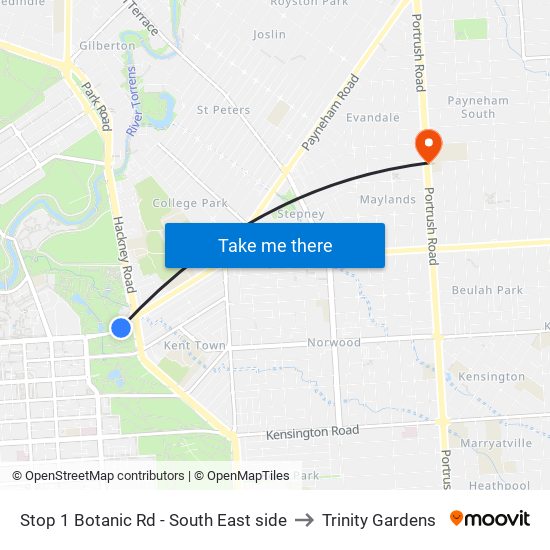Stop 1 Botanic Rd - South East side to Trinity Gardens map
