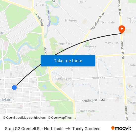 Stop G2 Grenfell St - North side to Trinity Gardens map