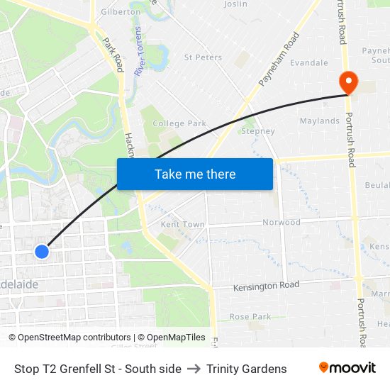 Stop T2 Grenfell St - South side to Trinity Gardens map