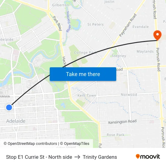 Stop E1 Currie St - North side to Trinity Gardens map