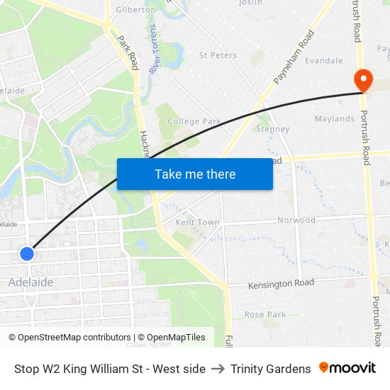 Stop W2 King William St - West side to Trinity Gardens map