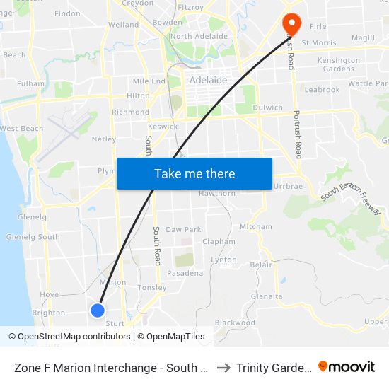 Zone F Marion Interchange - South side to Trinity Gardens map