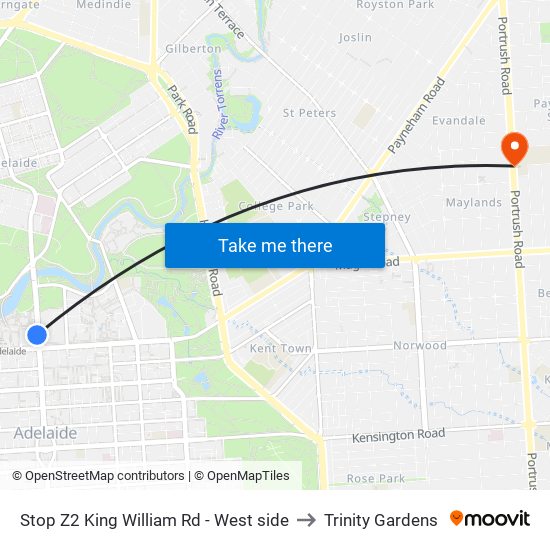 Stop Z2 King William Rd - West side to Trinity Gardens map