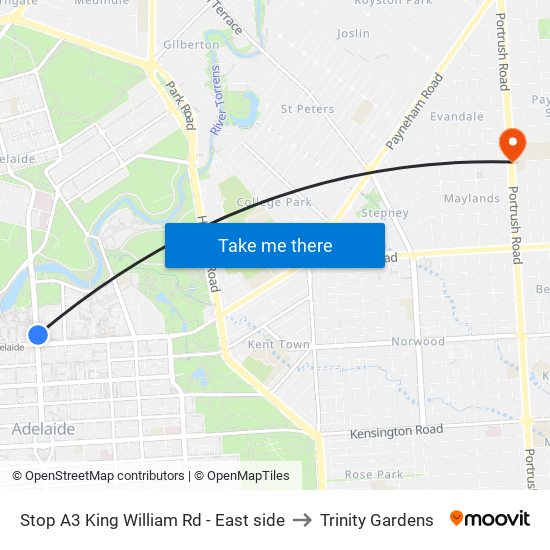 Stop A3 King William Rd - East side to Trinity Gardens map