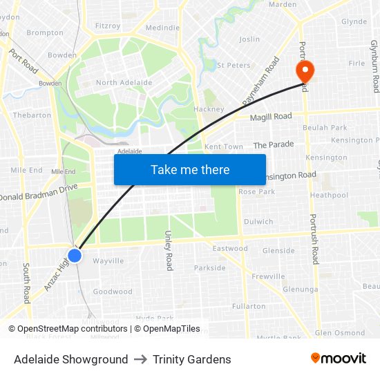 Adelaide Showground to Trinity Gardens map