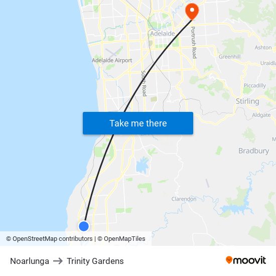 Noarlunga to Trinity Gardens map