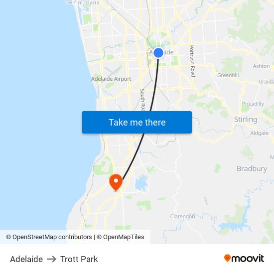 Adelaide to Trott Park map