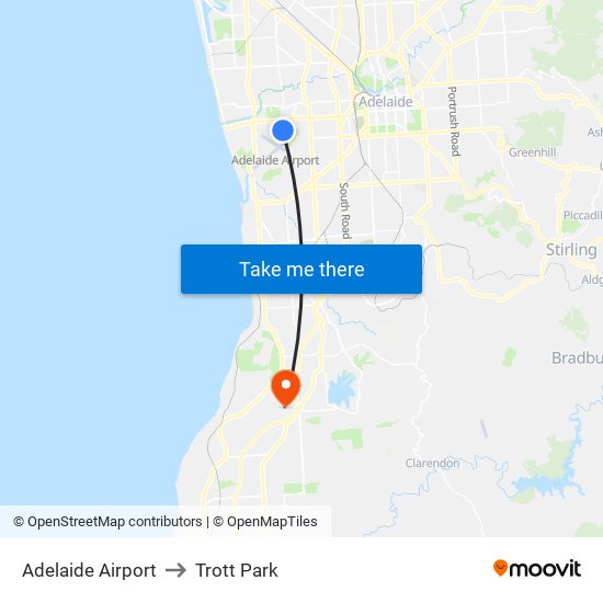 Adelaide Airport to Trott Park map