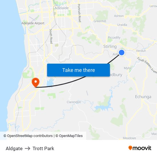 Aldgate to Trott Park map