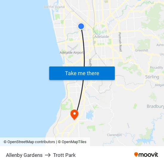 Allenby Gardens to Trott Park map