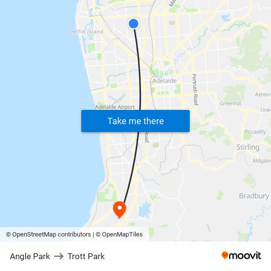 Angle Park to Trott Park map