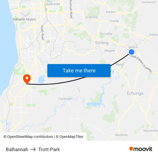 Balhannah to Trott Park map