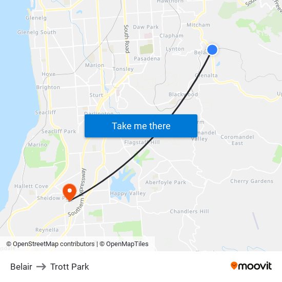 Belair to Trott Park map