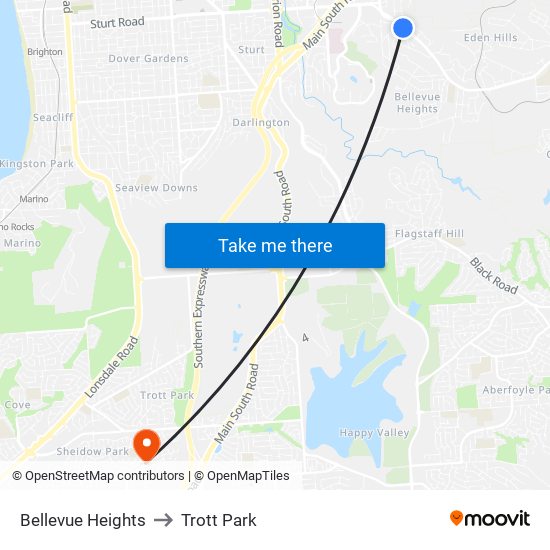 Bellevue Heights to Trott Park map