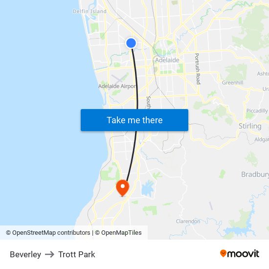 Beverley to Trott Park map