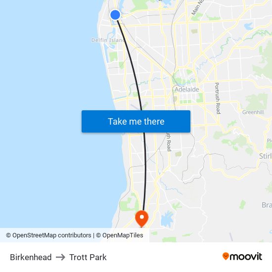 Birkenhead to Trott Park map