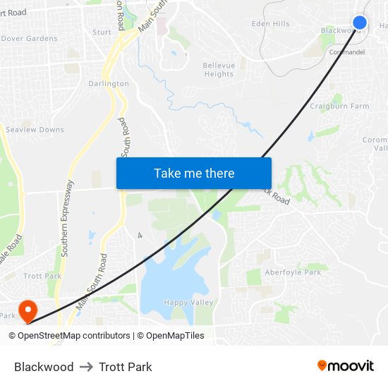 Blackwood to Trott Park map