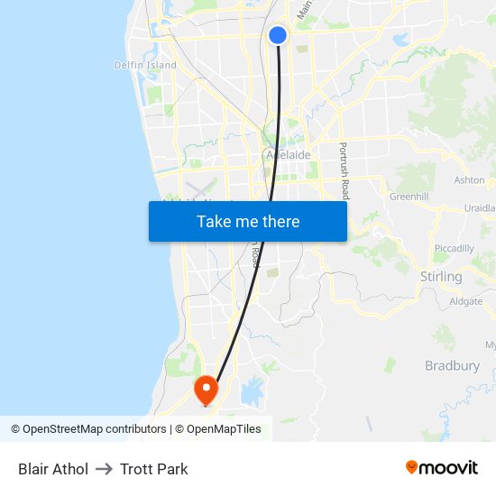 Blair Athol to Trott Park map