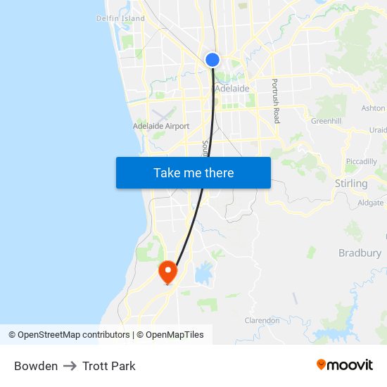 Bowden to Trott Park map