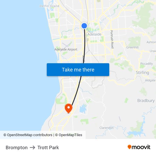 Brompton to Trott Park map