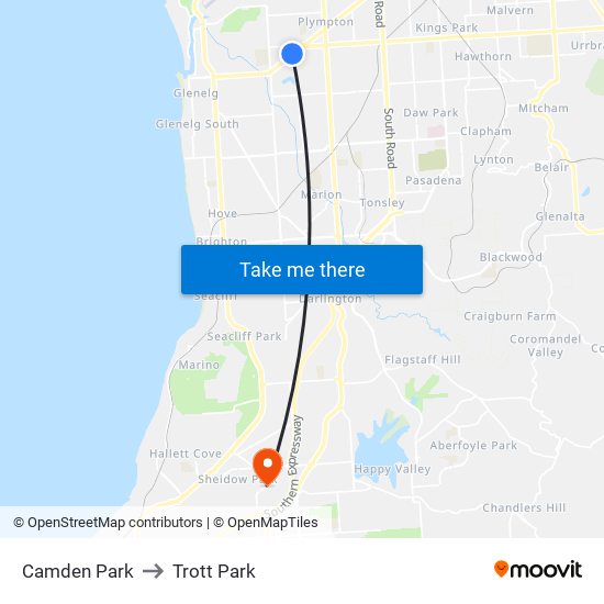 Camden Park to Trott Park map