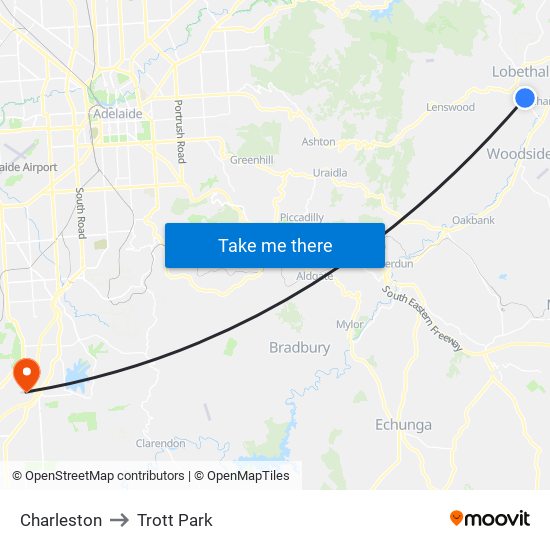 Charleston to Trott Park map