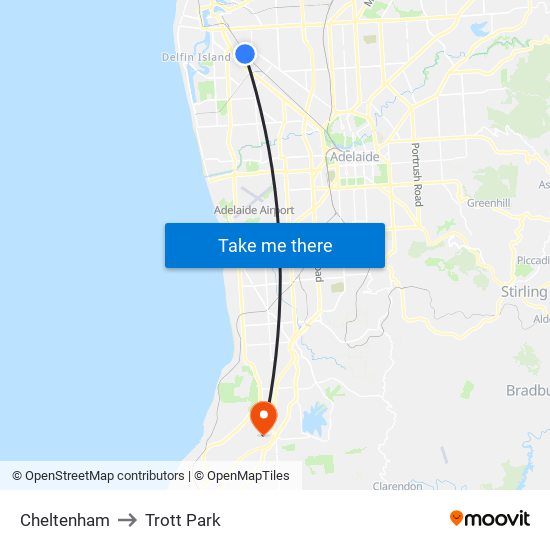 Cheltenham to Trott Park map