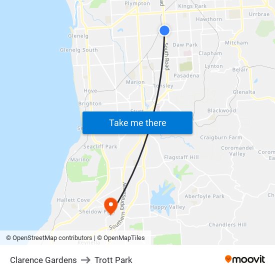 Clarence Gardens to Trott Park map