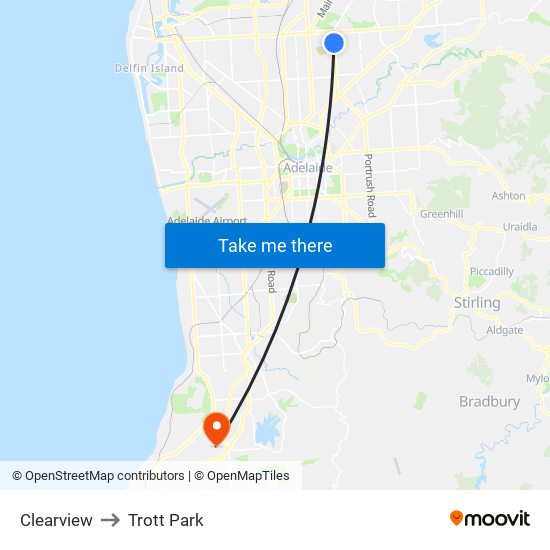 Clearview to Trott Park map