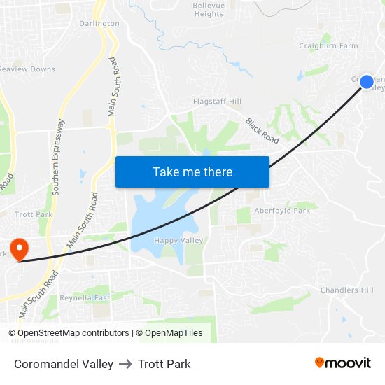 Coromandel Valley to Trott Park map