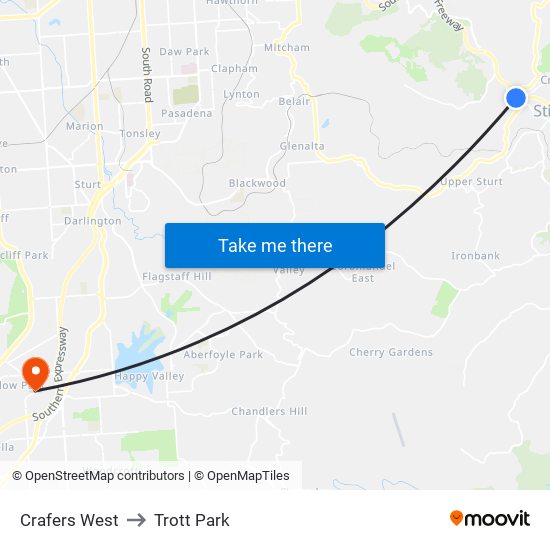 Crafers West to Trott Park map