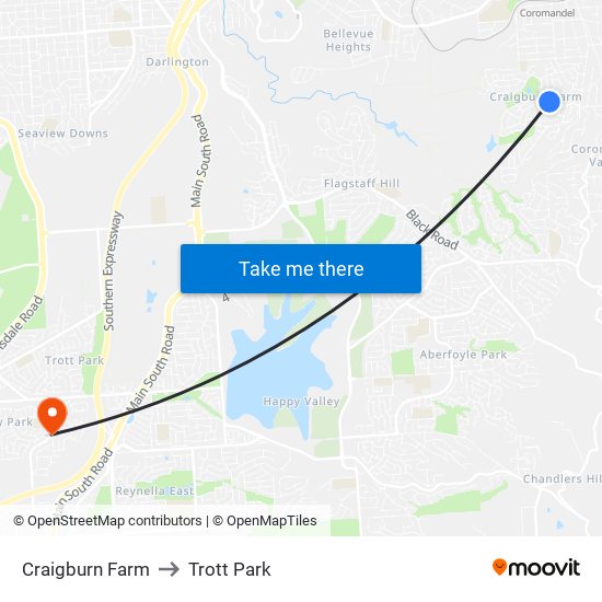 Craigburn Farm to Trott Park map