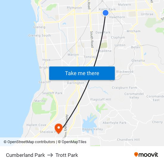 Cumberland Park to Trott Park map