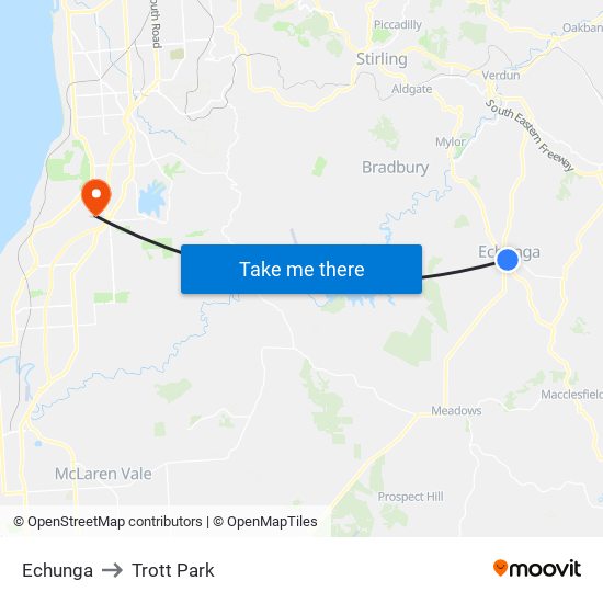 Echunga to Trott Park map