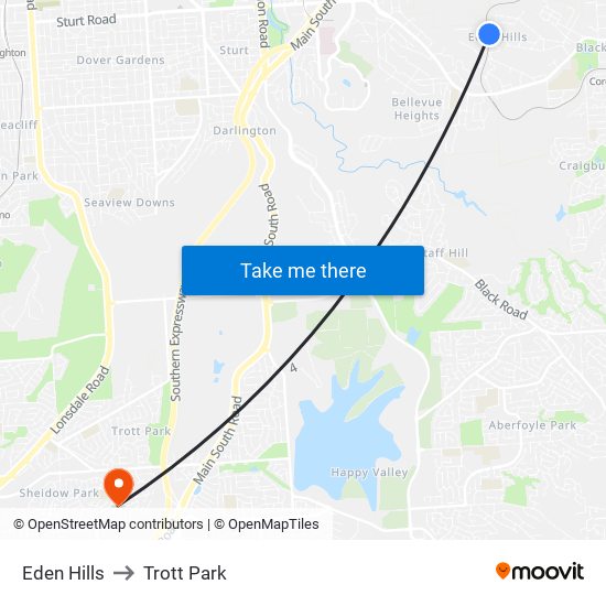 Eden Hills to Trott Park map