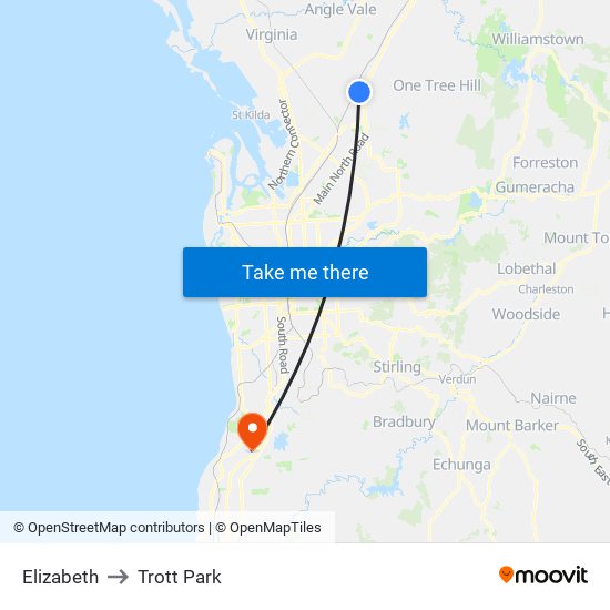 Elizabeth to Trott Park map