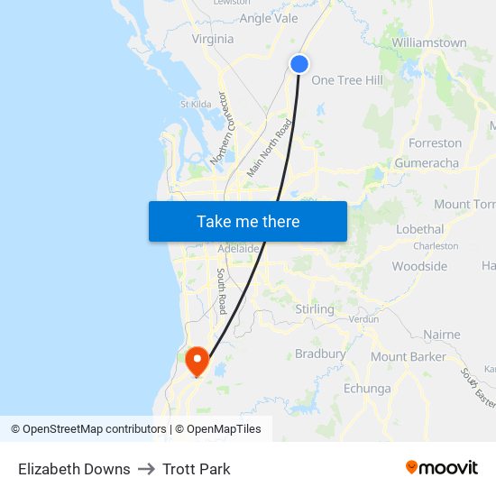 Elizabeth Downs to Trott Park map