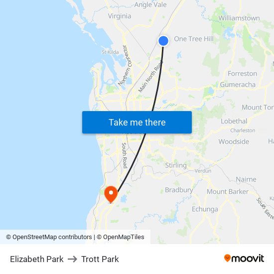 Elizabeth Park to Trott Park map