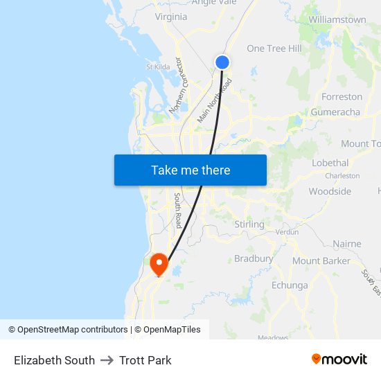 Elizabeth South to Trott Park map