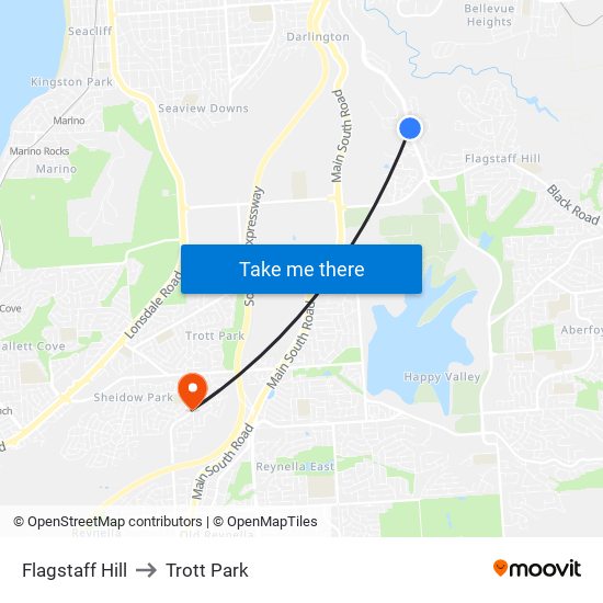 Flagstaff Hill to Trott Park map