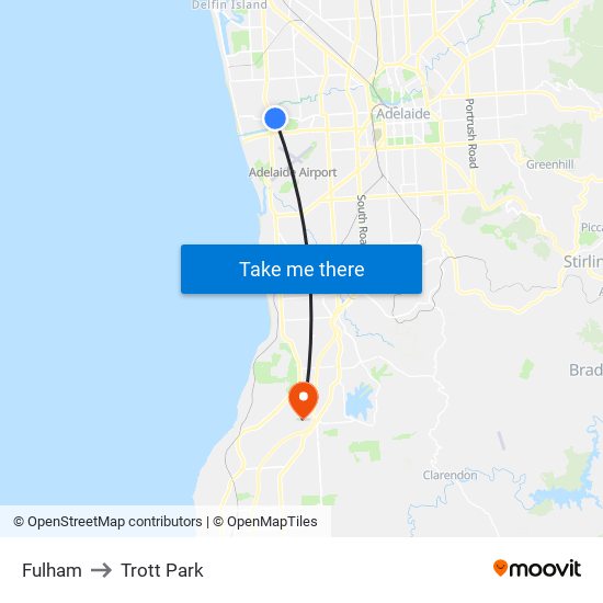 Fulham to Trott Park map