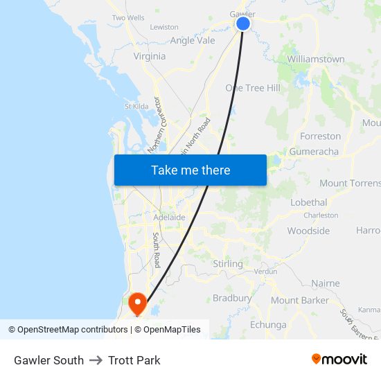 Gawler South to Trott Park map