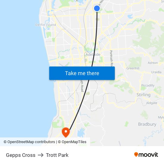 Gepps Cross to Trott Park map