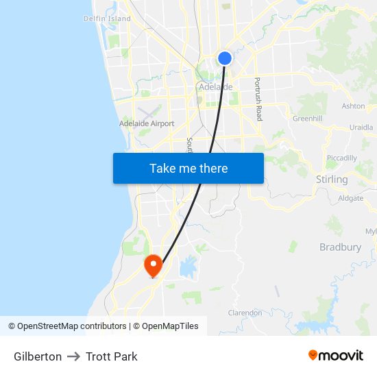 Gilberton to Trott Park map